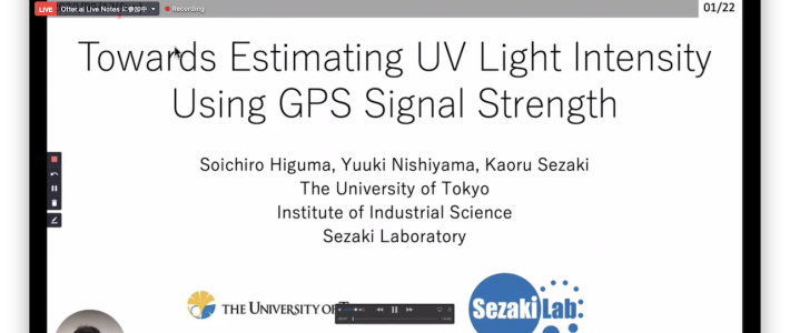 Soichiro Higuma presented his research “Towards estimating UV light intensity using GPS signal strength” at an in-conjunction workshop (WellComp2020) in ACM UbiComp2020